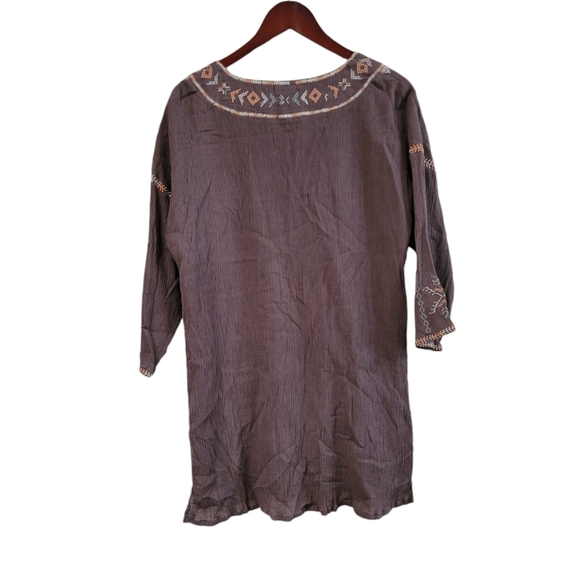 Garnet Hill Gray Boho Embroidered Tunic Top Size 14 Large  Peasant Top - Picture 3 of 6